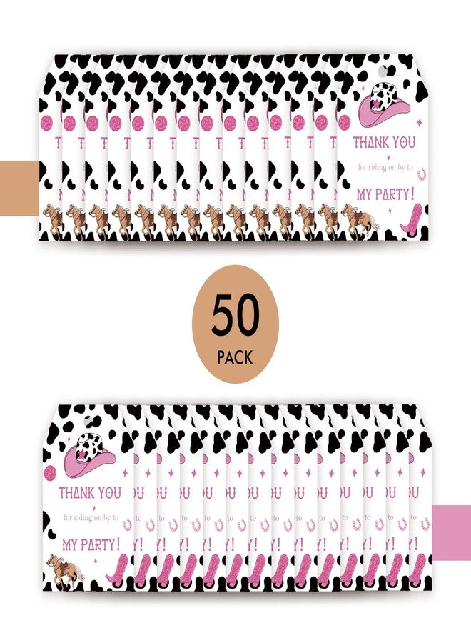 FORSHEEP 50pcs Cowgirl Thank You Tags, Cowgirl Gift Tag with String for Western Party, Little Cowgirl Themded Thank You Paper Tags for Girl Birthday Party Favors - Image 3